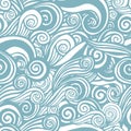 Sea waves sketch pattern. Ocean surf wave hand drawn seamless pattern vector illustration Royalty Free Stock Photo