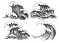Sea waves sketch set