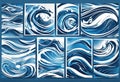 Sea waves sketch. Storm wave, tide and ocean beach storms illustration v4