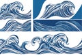 Sea waves sketch. Storm wave, tide and ocean beach storms illustration v1