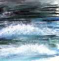 Sea waves, stromy ocean, hand painted artistic illustration, art, textured background with brush strokes