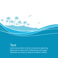 Sea waves and tropical island.Blue vector background Royalty Free Stock Photo