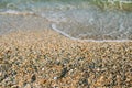 Sea waves washed clean beach made of shells