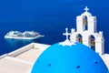 Sea and white church, Santorini, Greece Royalty Free Stock Photo