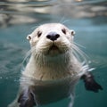 Sea, white otter swims in the water Royalty Free Stock Photo