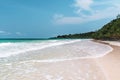 Sea with a white sand beach. Aerial view from above. Sea waves. Royalty Free Stock Photo