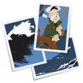 Sea wolf with pipe. Old captain of ship at wheel. Illustration for internet and mobile website Royalty Free Stock Photo