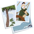 Sea wolf with pipe. Old captain of ship at wheel. Illustration for internet and mobile website