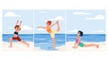 sea woman yoga beach vector Royalty Free Stock Photo