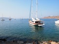 Sea and yacht at the shore of the Mediterranean sea Royalty Free Stock Photo