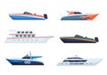 Sea yachts. Recreational modern and luxury sea boats. Speed water transport, yachting in ocean, sailing cruise ship