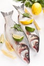 Seabass fish with hebs, limes and lemons Royalty Free Stock Photo