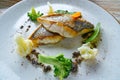 Seabass sea bass with stir fried vegetables Royalty Free Stock Photo