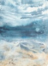 Seabed watercolor underwater landscape