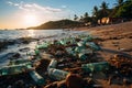 Seaboard marred by discarded plastic and debris, epitomizing dire beach pollution consequences