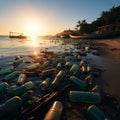 Seaboard marred by discarded plastic and debris, epitomizing dire beach pollution consequences