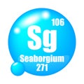 Seaborgium icon. Sg chemical element. Atomic number 106. Mass 271. Blue sphere. Royalty Free Stock Photo