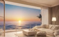 seabreeze seaside living room sunset beach front sea view luxury suite villa resort hotel Royalty Free Stock Photo