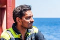 Young seafarer on the cargo ship.