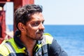 Young seafarer on the cargo ship.