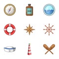 Seafarer icons set, cartoon style