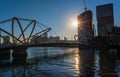 Seafarers bridge and sunset Royalty Free Stock Photo