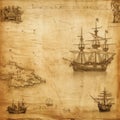 Seafaring Memories: Distressed Sepia Parchment Reveals Coastal Beauty\