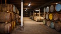 Seafield Ave, Keith, Scotland, UK - July 30, 2019: Old Oak Barrels full of good whiskey from various distilleries in a whiskey Royalty Free Stock Photo