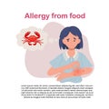 seafood Allergy Reaction. Woman with Itchy Red Rash on Arm. Allergic Skin Problem