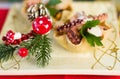 Seafood appetizer inside bread basket on Christmas table Royalty Free Stock Photo