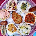 Seafood appetizers on scallop shells Royalty Free Stock Photo