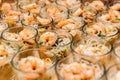 Seafood appetizers in small glasses