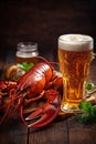 seafood background food red glass beer crayfish crab snack fresh crawfish. Generative AI. Royalty Free Stock Photo