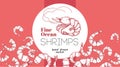 Seafood banner design template. Hand drawn fine ocean shrimps. Best for restaurant menu, seafood banners, flyers design.