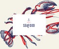 Seafood banner set. Hand drawn lobster. Vector restaurant menu. Marine food banner, flyer design. Engraved isolated art Royalty Free Stock Photo