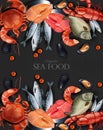 Seafood banner Vector realistic. Organic shop mock up. Layout 3d illustration templates