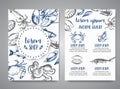 Seafood banner vector template set. Hand drawn vector Royalty Free Stock Photo