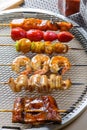 Seafood barbecue on grill