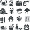Seafood black icons collection Royalty Free Stock Photo
