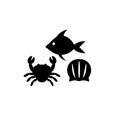 Sea food, fish, crab and seashell simple vector icons.