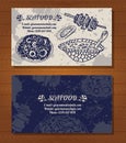 SeaFood business card of delicacies. Fish,octopus