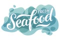 Seafood calligraphy on liquid background