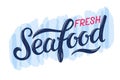 Seafood calligraphy on watercolor background