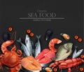 Seafood card Vector realistic. Organic shop mock up. Layout 3d illustration templates