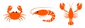 Seafood cartoon set. Sea animals collection crab, shrimp and lobster. Royalty Free Stock Photo