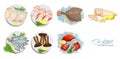 Seafood in cartoon style. Seafood platter set squid, cuttlefish, crab, shrimp, spiny lobster, flounder fish, sprat on Royalty Free Stock Photo