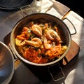 Seafood cataplana stew, traditional cuisine from the Algarve Region, Portugal