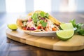 seafood chalupa with shrimp and lime wedge Royalty Free Stock Photo