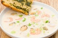 Seafood chowder and garlic bread Royalty Free Stock Photo