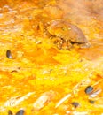 Seafood chowder,slowly simmering,in a large pan,Edinburgh,Scotland